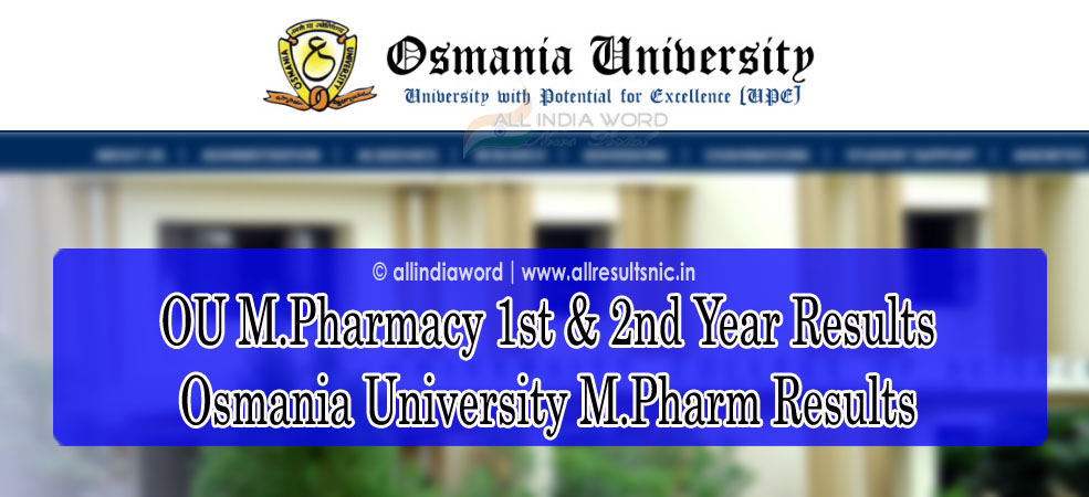 Osmania University M.Pharmacy Results 2020